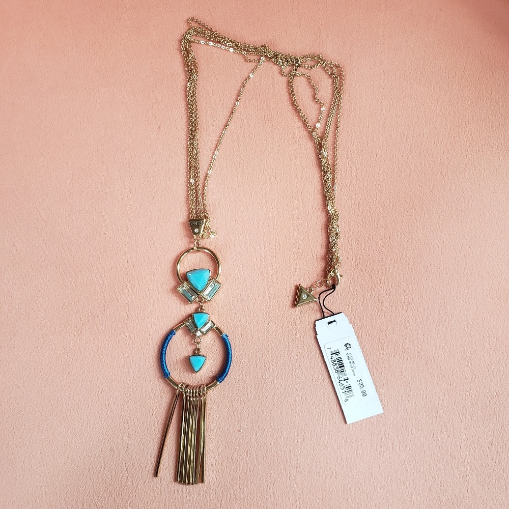 NWT GUESS Turquoise & Gold Statement Necklace